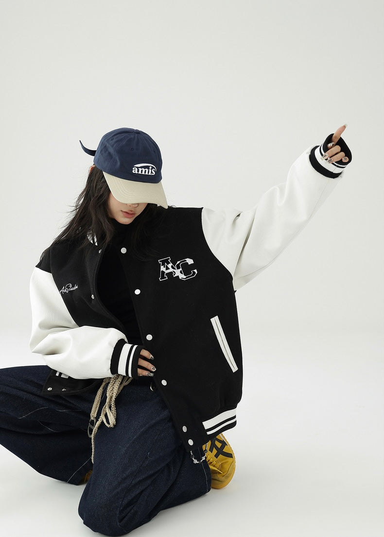 bicolor loose fit stadium jacket / AS1152