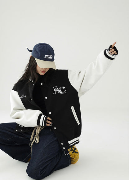 bicolor loose fit stadium jacket / AS1152