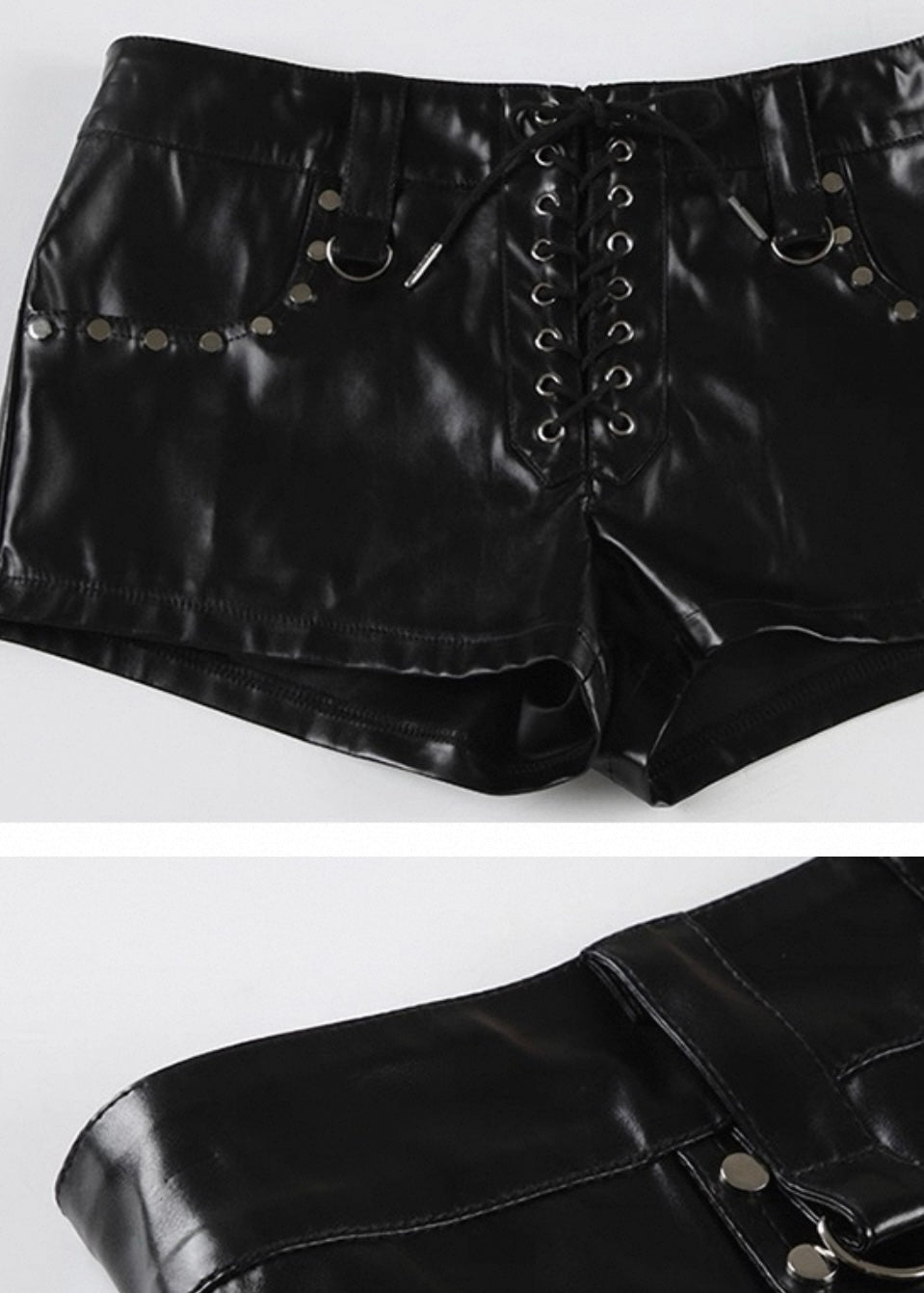 PUレザーレースアップショートパンツ / VO1242