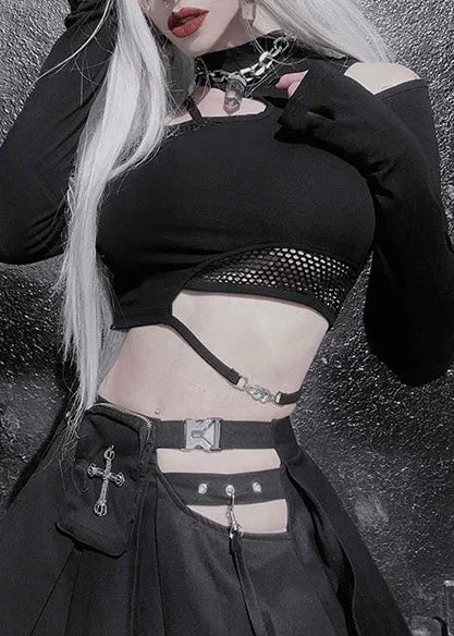 アシンメトリーネックカット長袖シャツ / VO1159