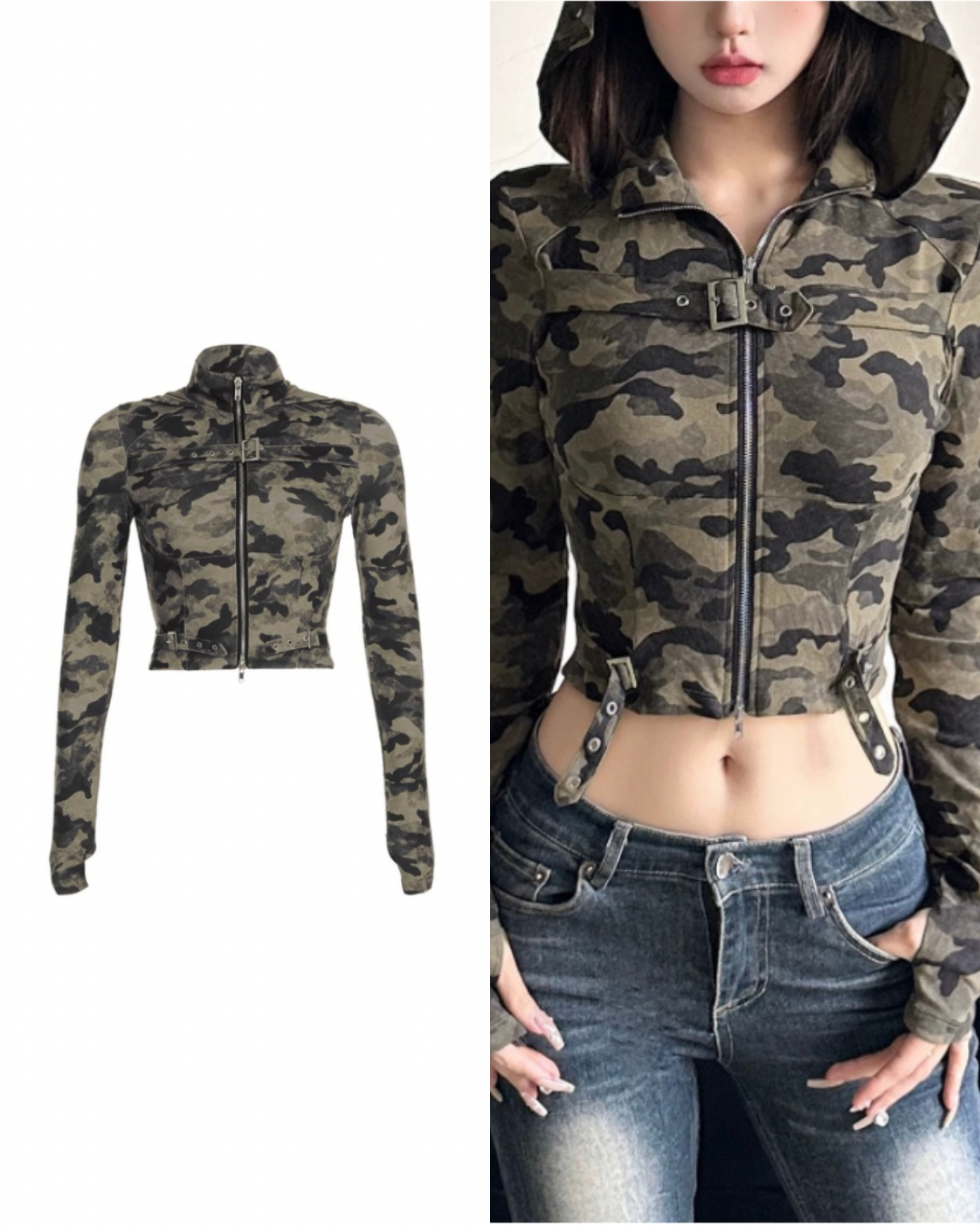 フード付き迷彩柄ダブルジップジャケット / VO1228