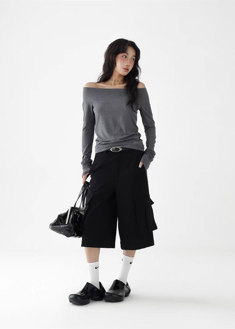 Off-the-shoulder slim shirt / AS1277