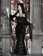 Red Goth Velvet Bandeau Mermaid Dress / CT06