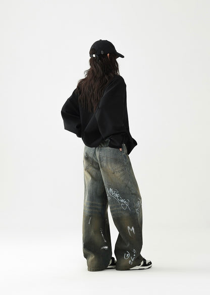 Graffiti print wide leg pants / AS1234