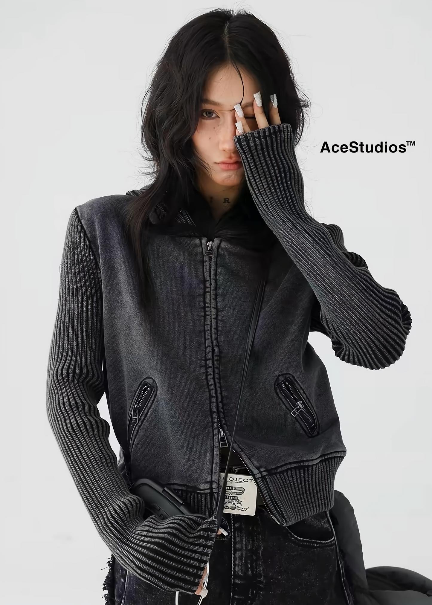 American retro short knit hoodie jacket / AS1139