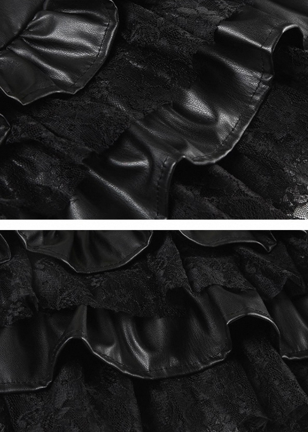 PUレザーレースレースフリルミニスカート / VO1231