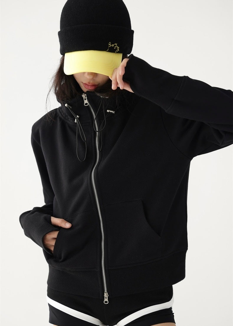 Double zip wide neckline hoodie / AS1205 