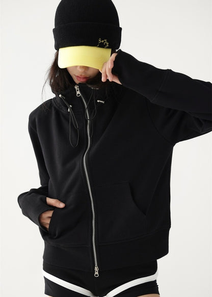 Double zip wide neckline hoodie / AS1205 
