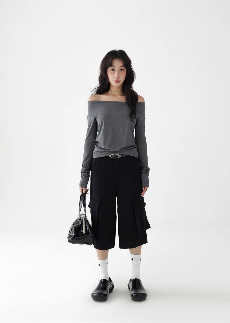 Off-the-shoulder slim shirt / AS1277