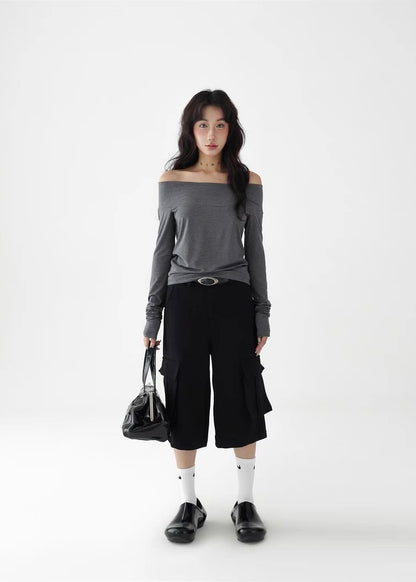 Off-the-shoulder slim shirt / AS1277
