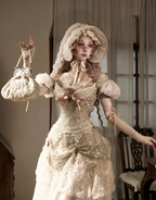 Elegant One-Shoulder Puff Sleeve Mesh Top & Arm Covers / DR01