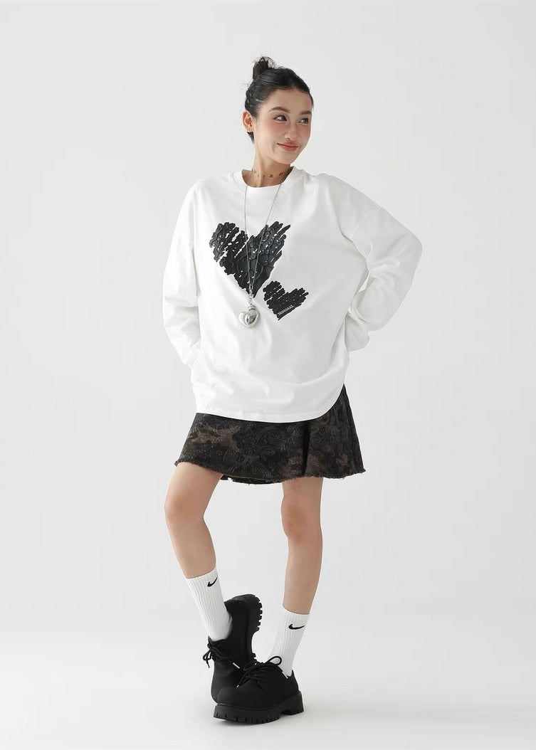 Love offset loose round neck long sleeve / AS1278