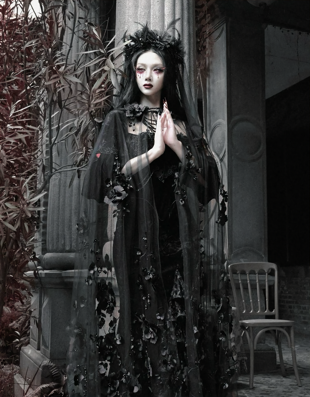 Gothic Beaded Embroidered Hooded Cape / CT04