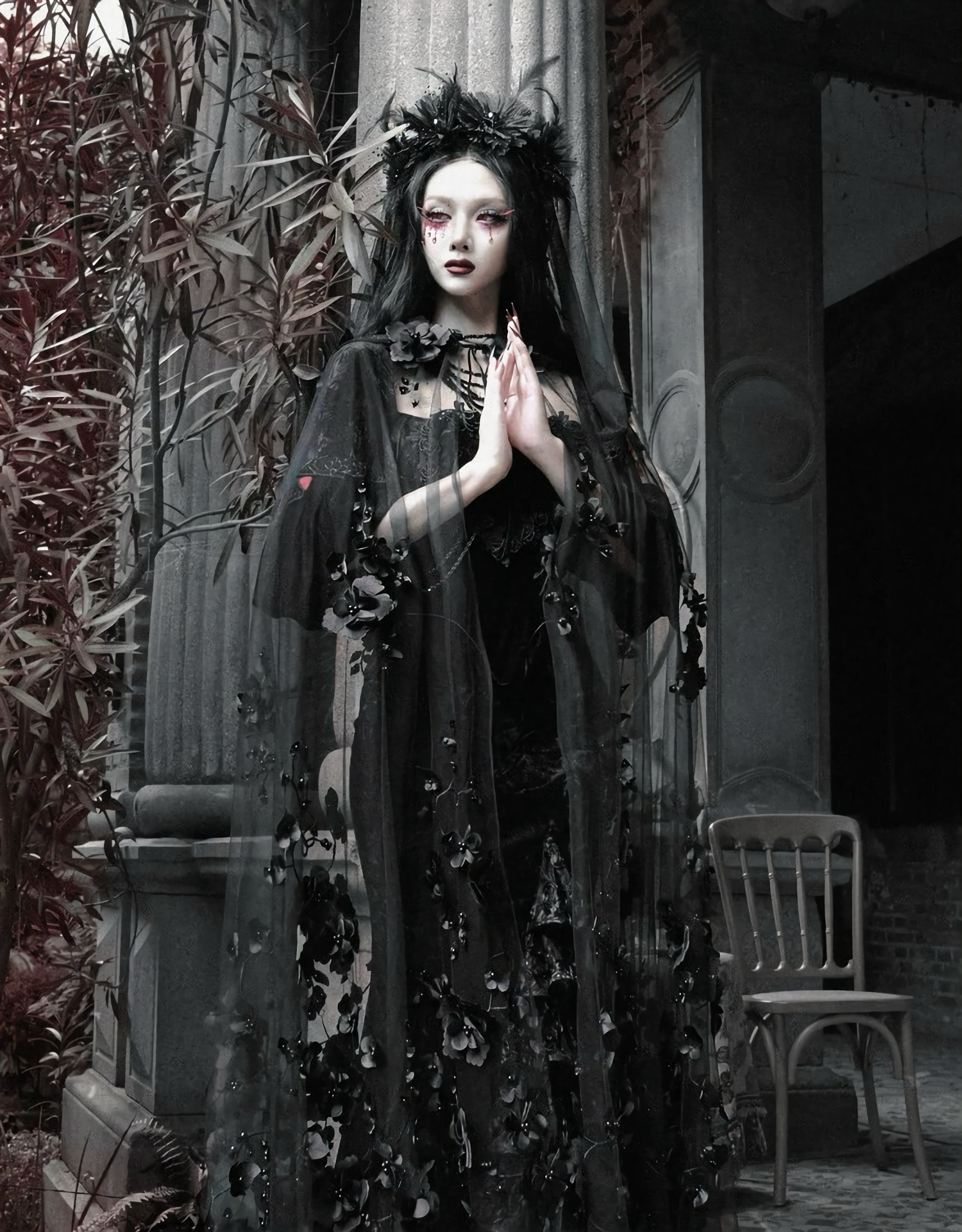 Gothic Beaded Embroidered Hooded Cape / CT04