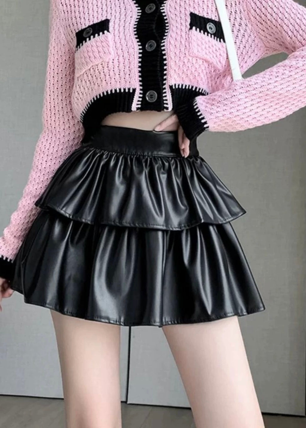 PUレザーティアードミニスカート / VO1243
