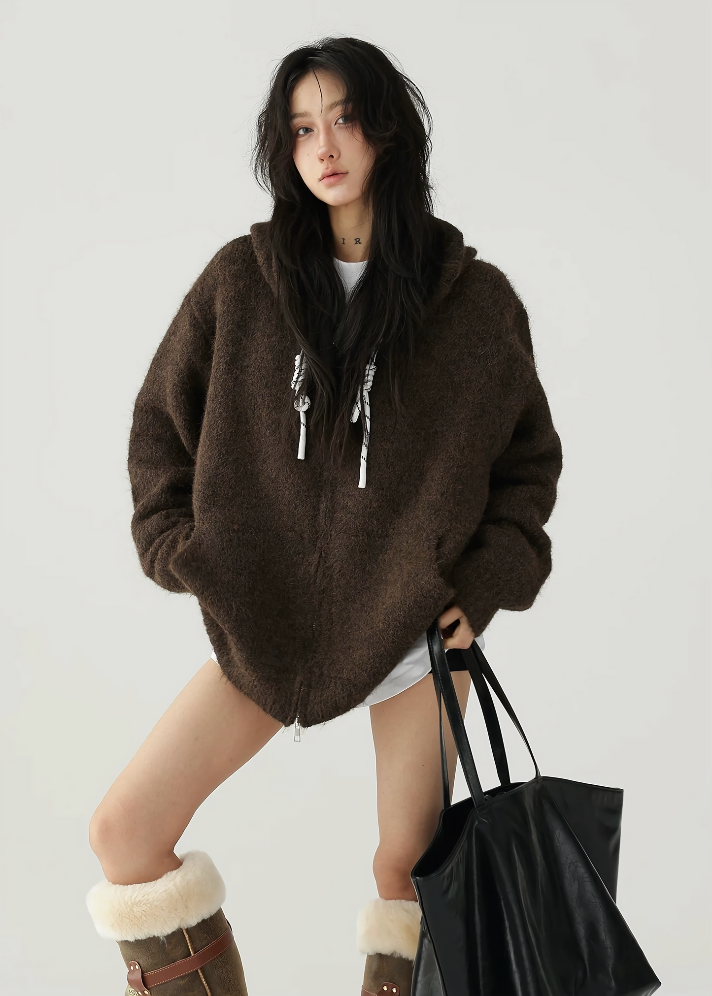 drawstring zipper knit sweater / AS1128
