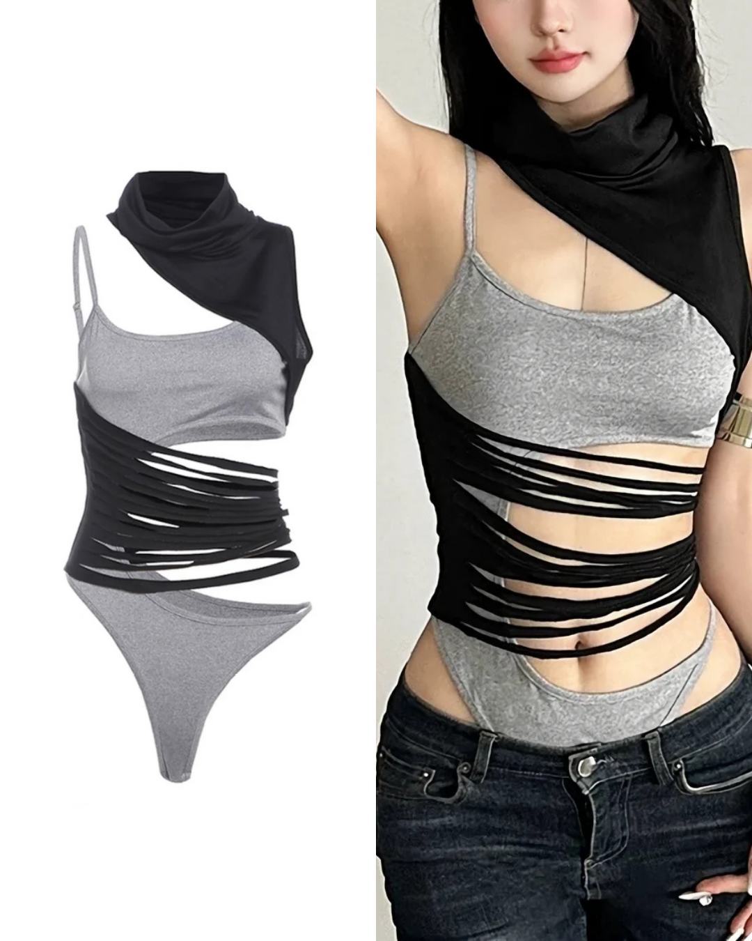 バイカラーワンショルダーボディスーツ / VO1223