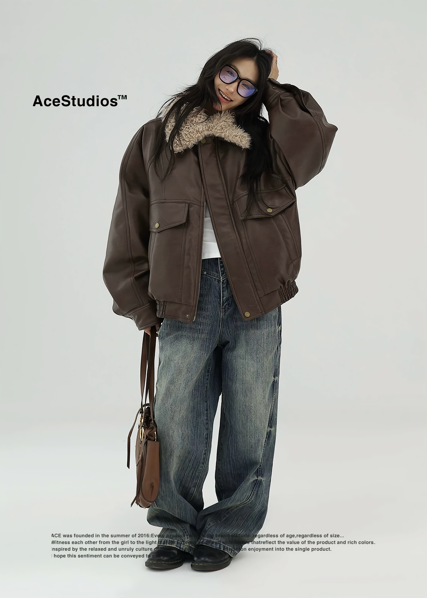 fur collar leather biker jacket / AS1150 