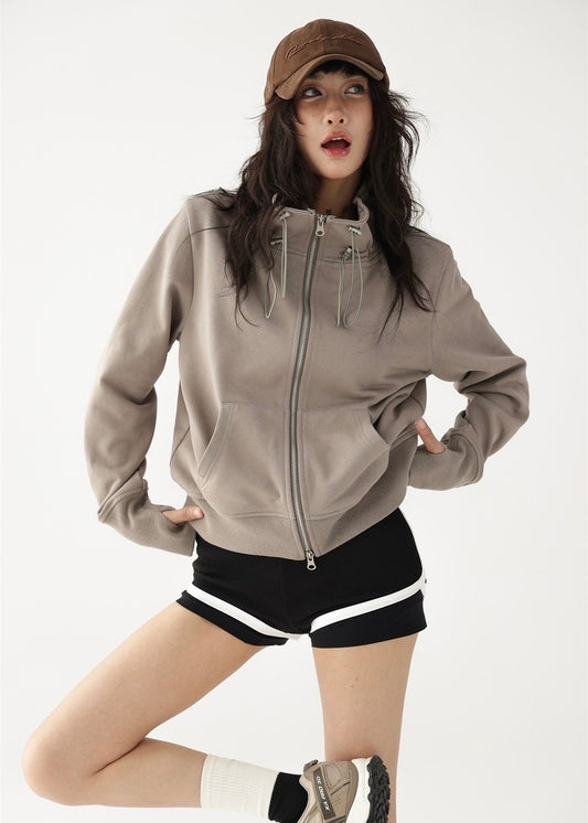 Double zip wide neckline hoodie / AS1205 