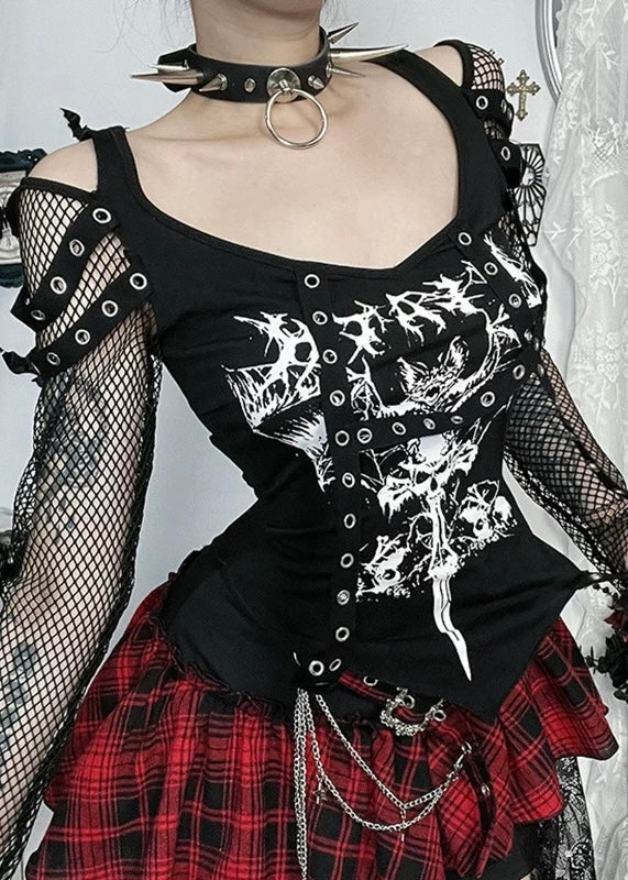 プリントメッシュオフショルダートップ / VO1160