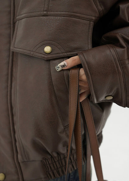 fur collar leather biker jacket / AS1150 