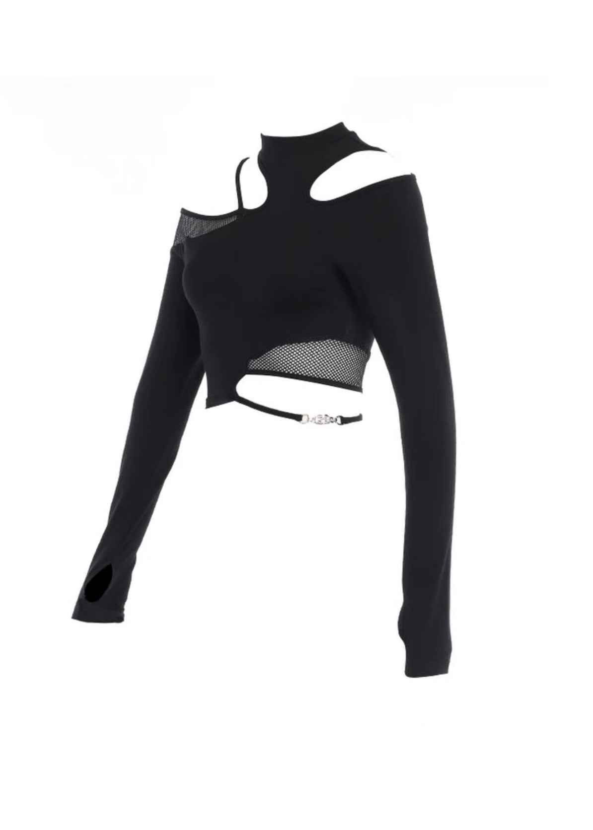 アシンメトリーネックカット長袖シャツ / VO1159