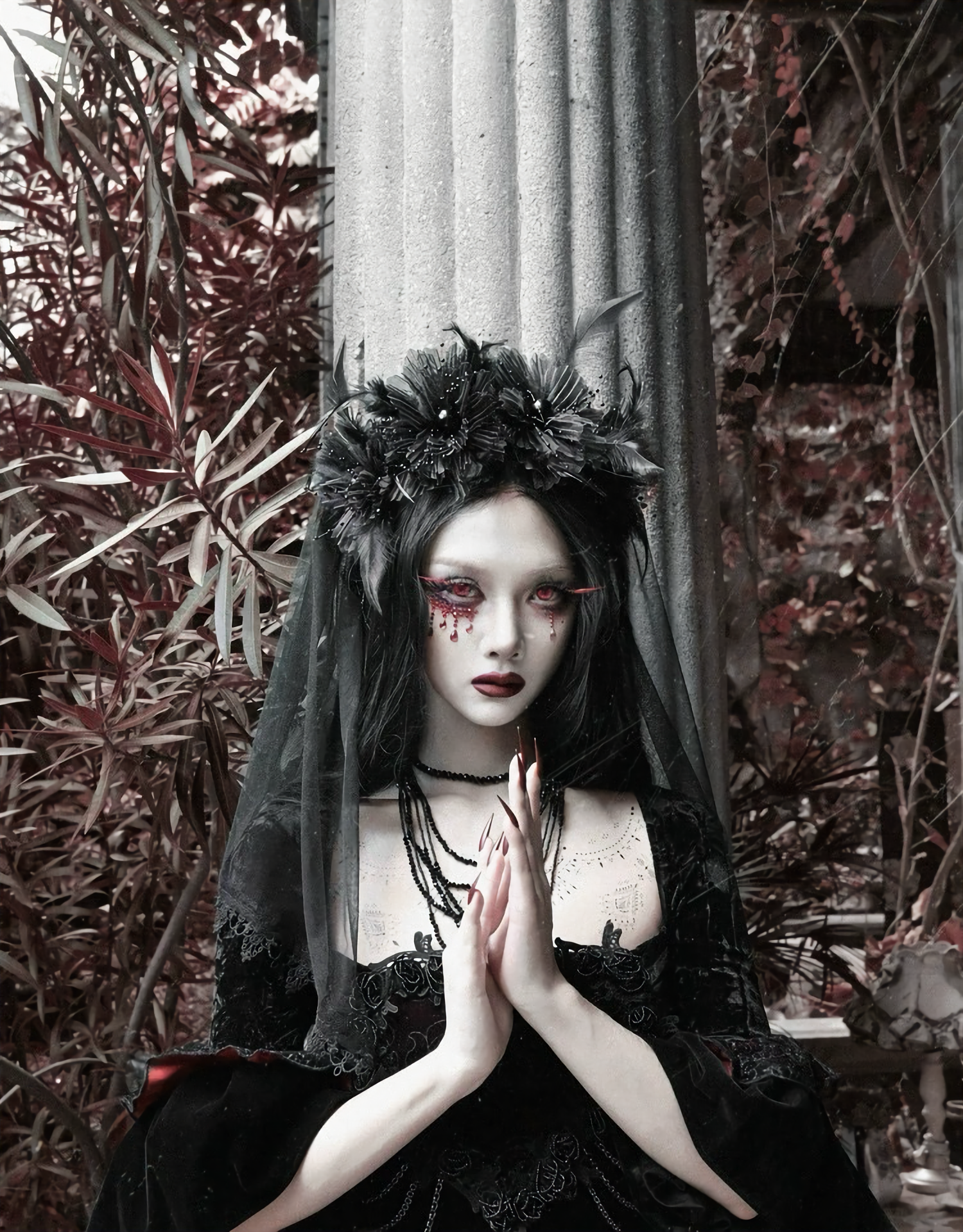 Gothic Flower Ghost Bride Dark Veil / CT05