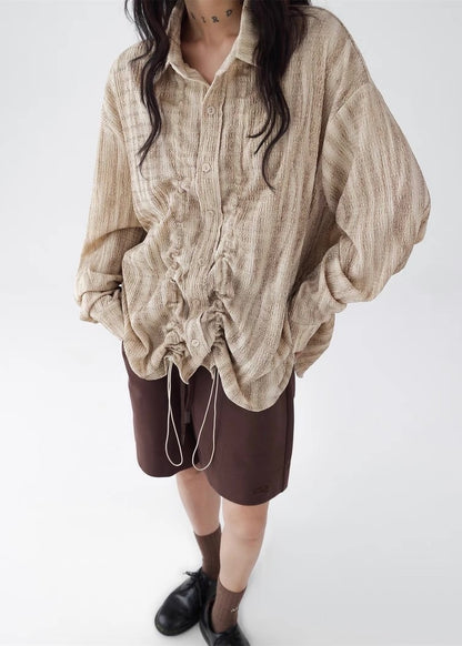 Ruffled drape casual long sleeve shirt / AS1262