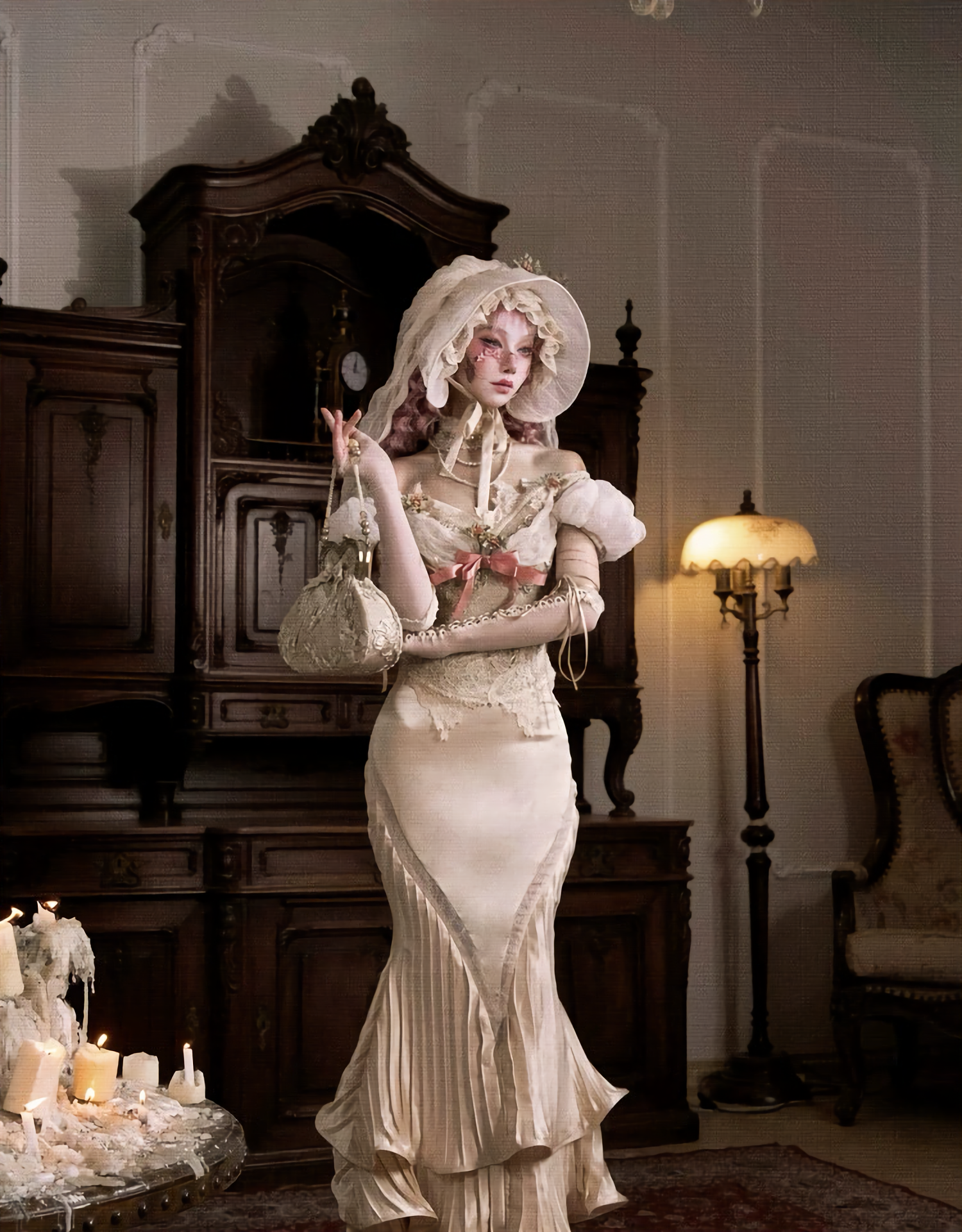 French Rococo Satin Long Mermaid Skirt / DR03