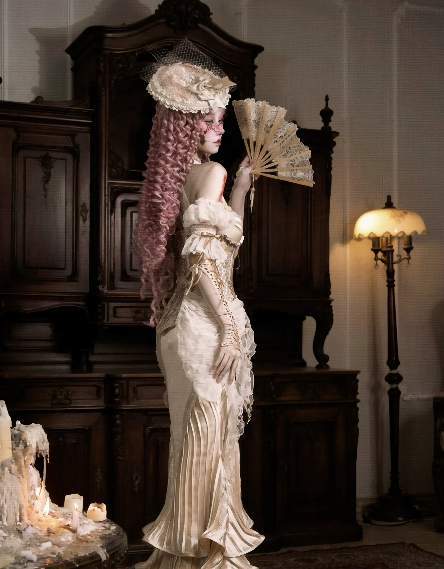 Rococo Vintage Fishbone Corset & Puff Sleeves & Arm Covers / DR04