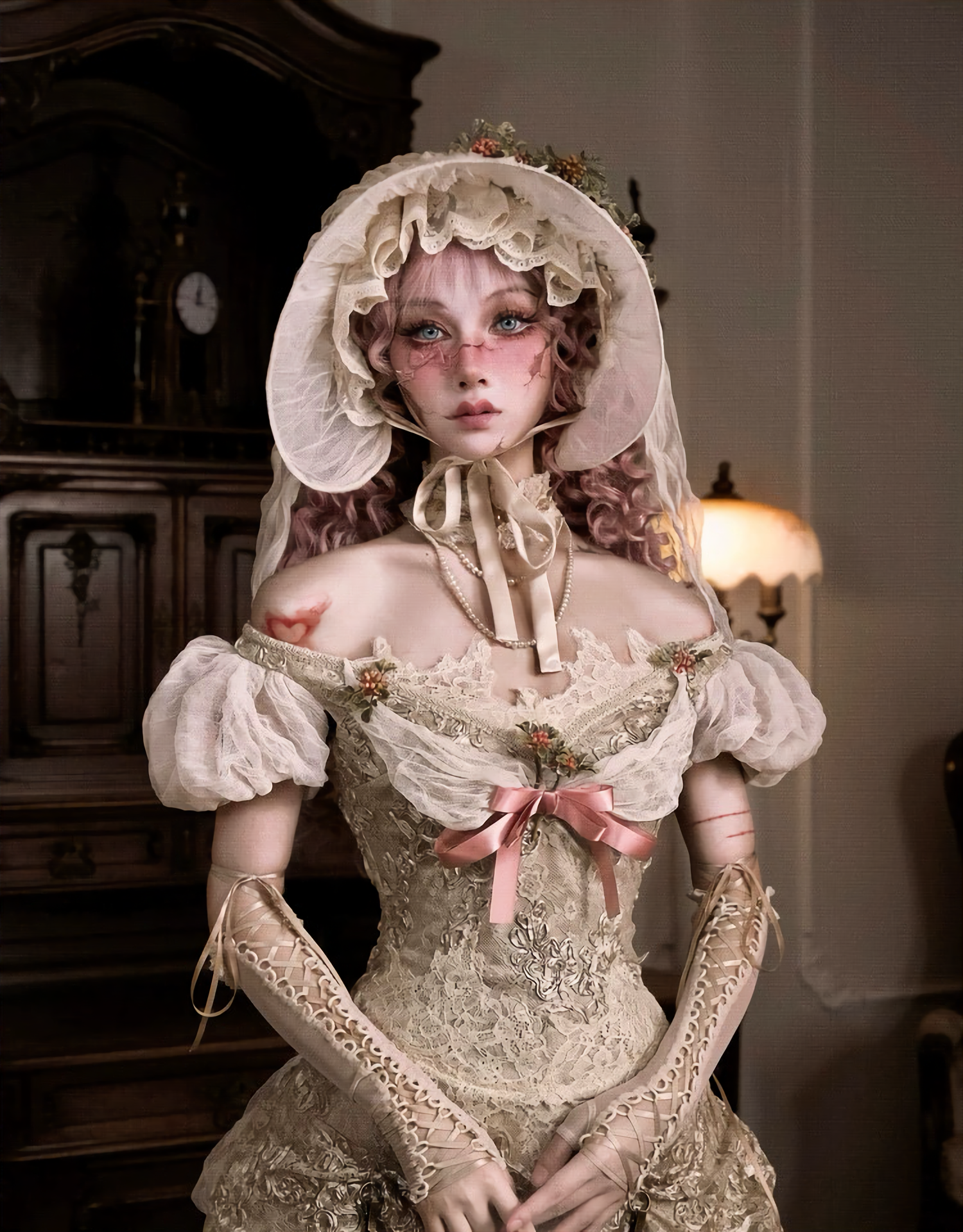 Elegant One-Shoulder Puff Sleeve Mesh Top & Arm Covers / DR01