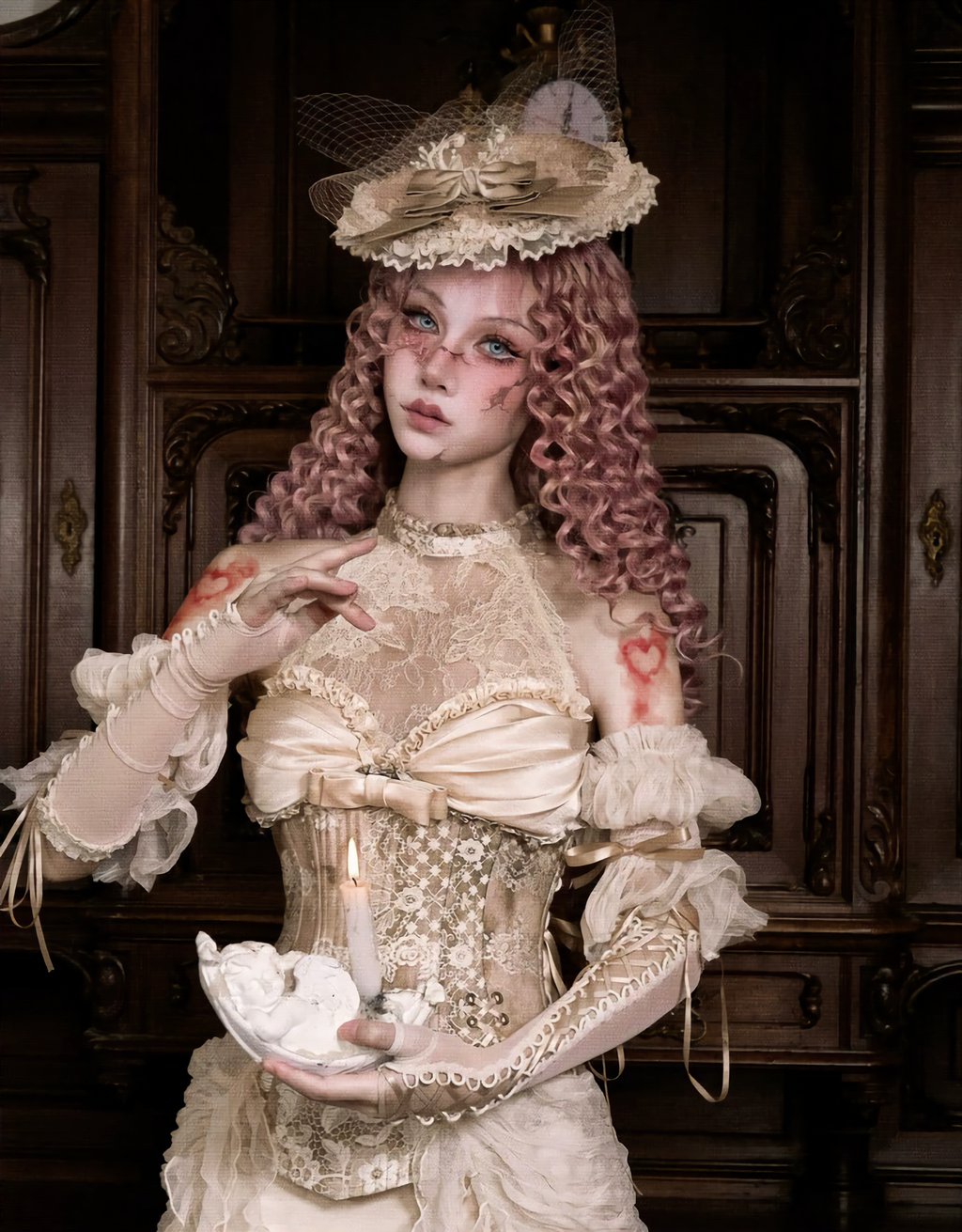 Rococo Vintage Fishbone Corset & Puff Sleeves & Arm Covers / DR04