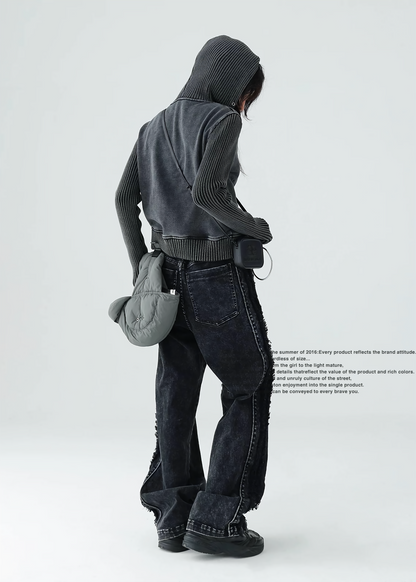 American retro short knit hoodie jacket / AS1139