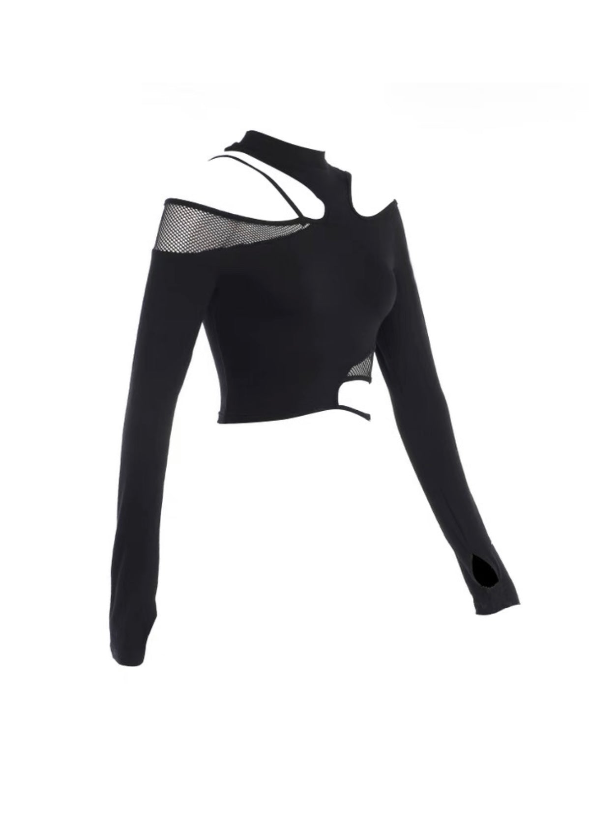 アシンメトリーネックカット長袖シャツ / VO1159