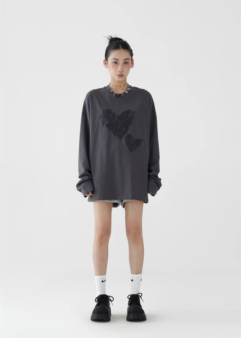 Love offset loose round neck long sleeve / AS1278