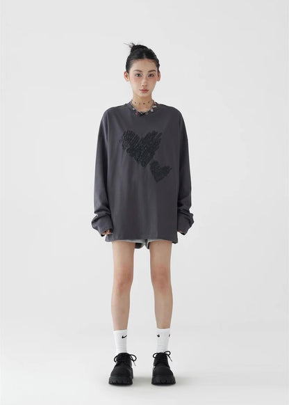 Love offset loose round neck long sleeve / AS1278