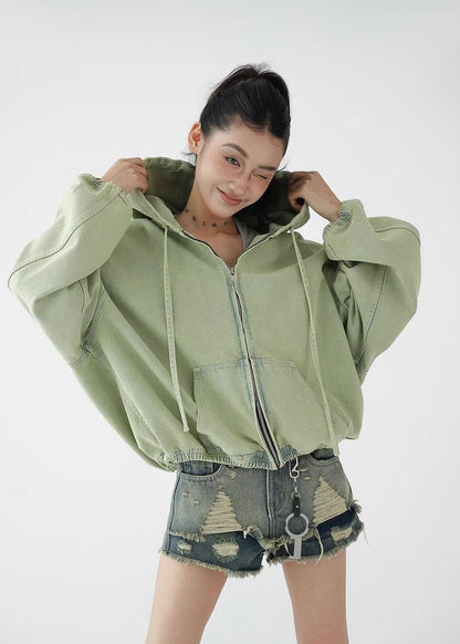 Green loose denim hoodie / AS1266