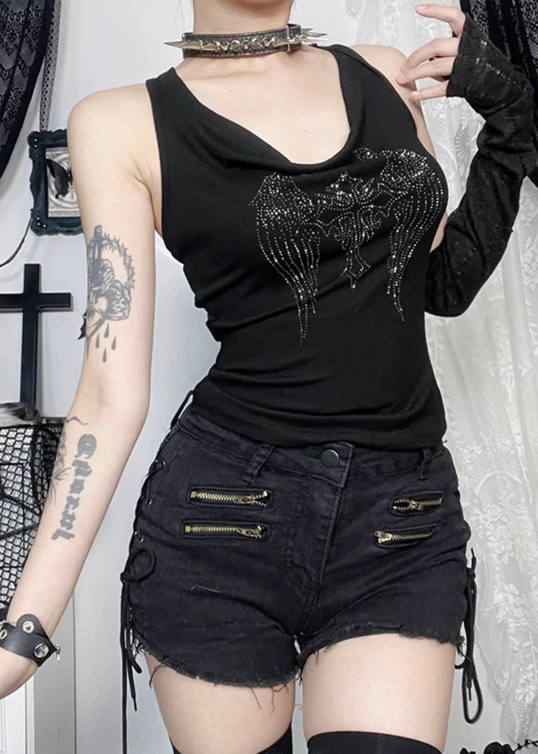 ラインストーンホルターネックトップ / vo1291