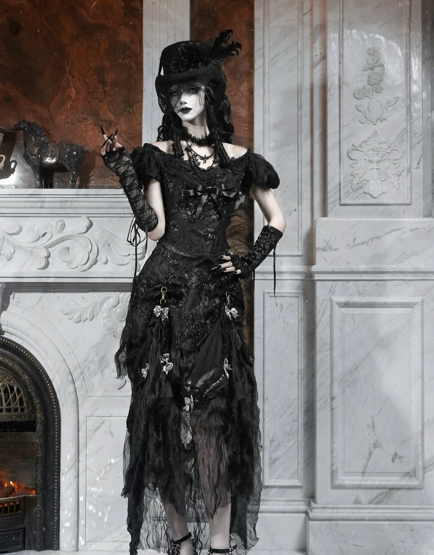 Goth One Shoulder Puff Sleeve Top / NC01