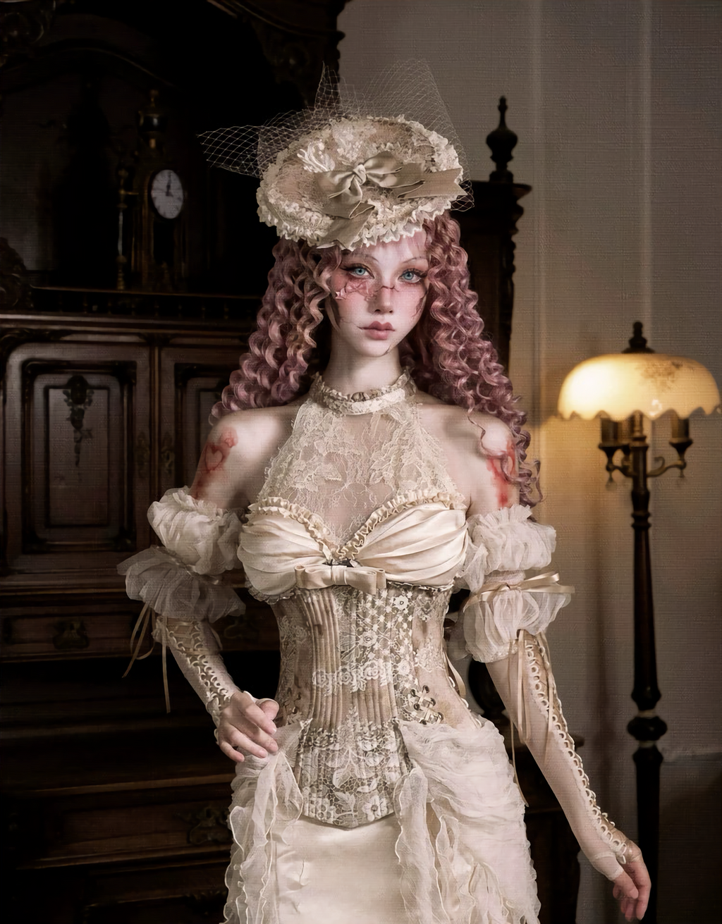 Rococo Vintage Fishbone Corset & Puff Sleeves & Arm Covers / DR04