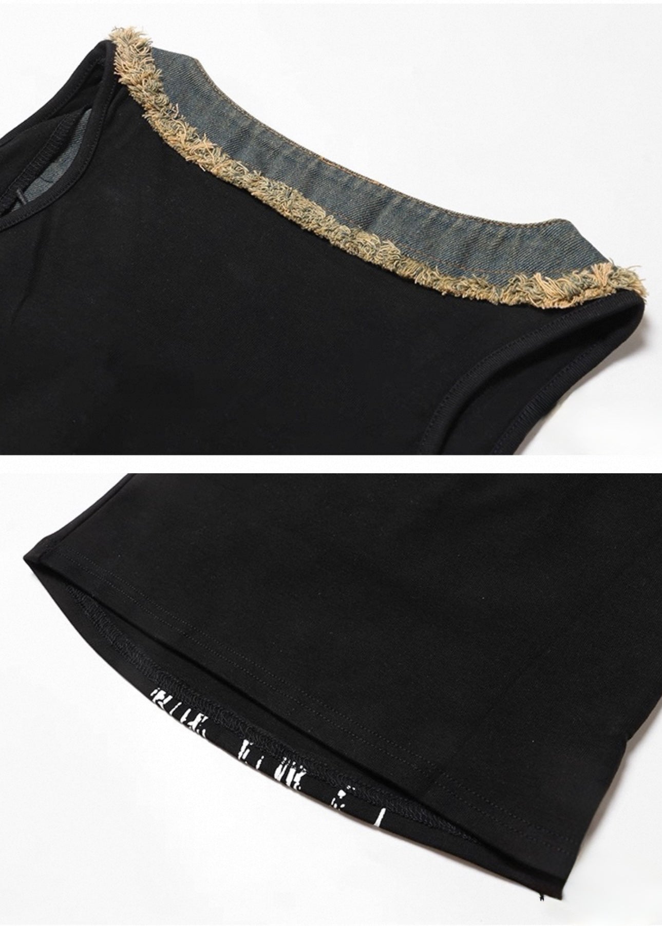 デニムパッチワークデザインプリントベスト / VO1130