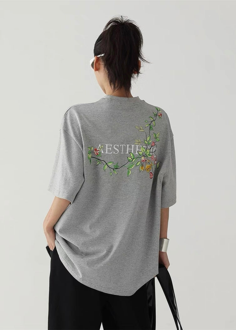 Back floral embroidery T-shirt / AS1310