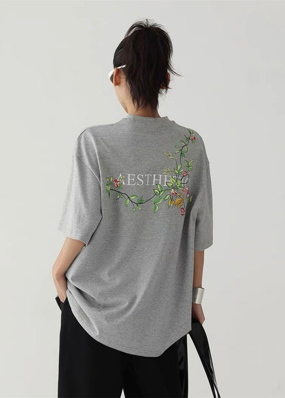 Back floral embroidery T-shirt / AS1310