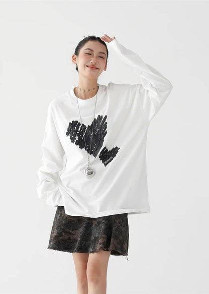 Love offset loose round neck long sleeve / AS1278
