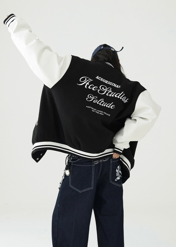 bicolor loose fit stadium jacket / AS1152