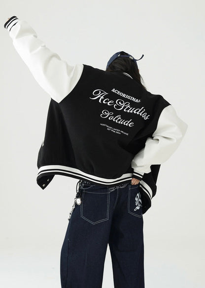 bicolor loose fit stadium jacket / AS1152