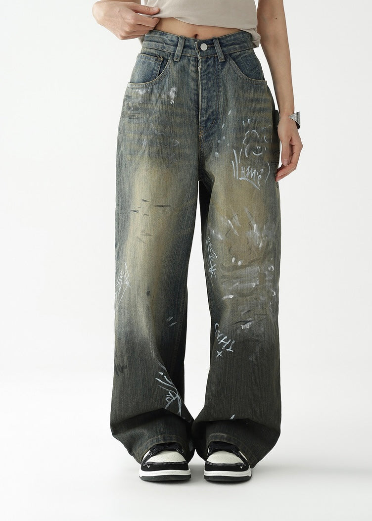 Graffiti print wide leg pants / AS1234