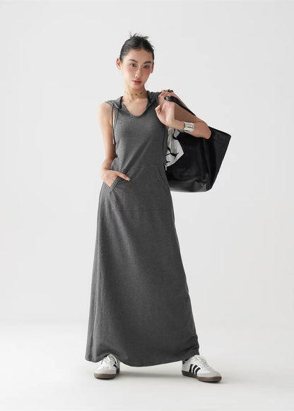 A-line long hooded dress / AS1300