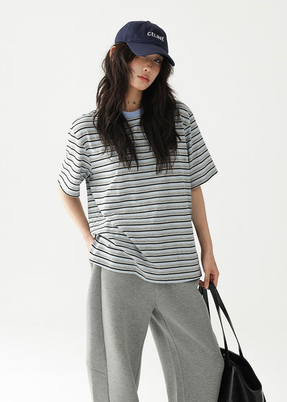 Striped short sleeve round neck T-shirt / AS1244