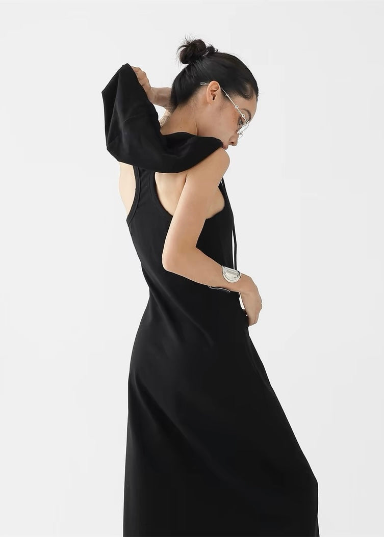 A-line long hooded dress / AS1300